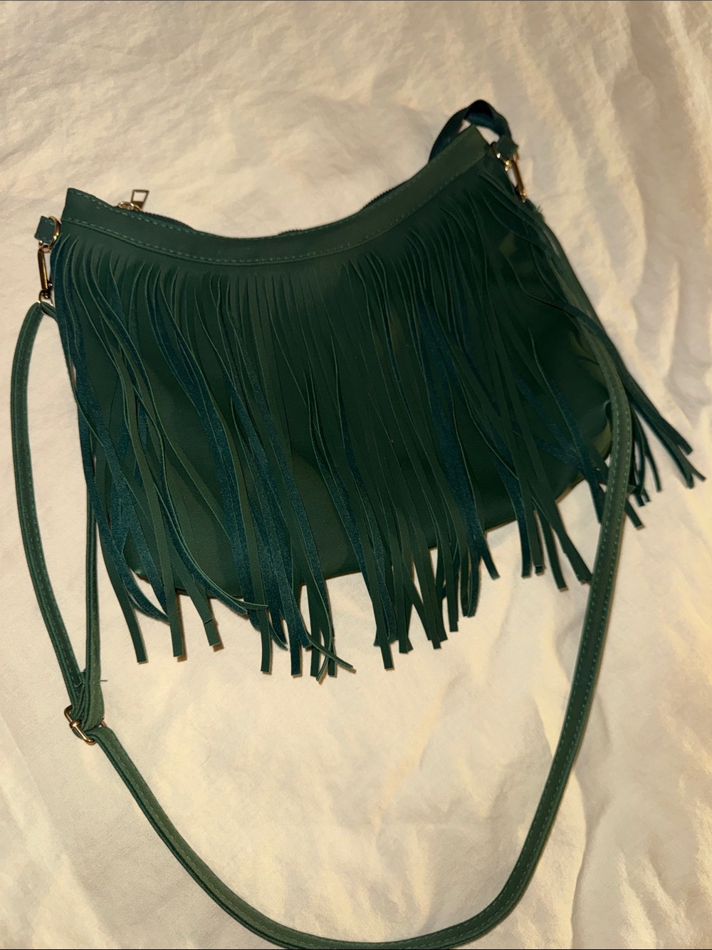 Fringe Crossbody Bag in Deep Green